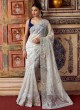 Designer Wedding Wear Shimmer Net Grey Color Saree